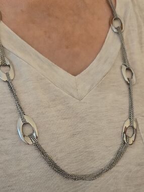 Skagen Stainless Steel Multi-Strand Necklace with Oval Link Accents